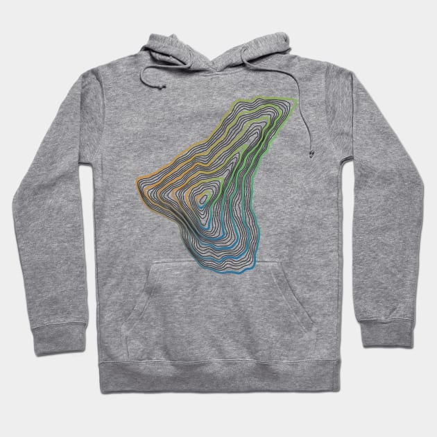 Contour Map of Mount Everest Orange, Blue and Green Hoodie by MapCarton